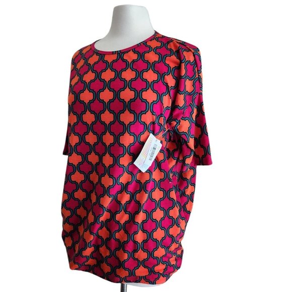 LuLaRoe Irma Short‎ Sleeve High Low Hem Tunic Top XS NWT Geometric Multi-Color - Picture 2 of 13